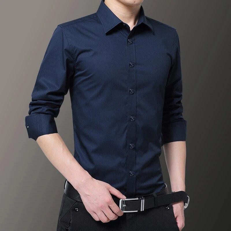Übergröße Herren Slim Einfarbig Langarmhemd Business Casual Weißes Hemd XXXL navy blau von Joom DACH