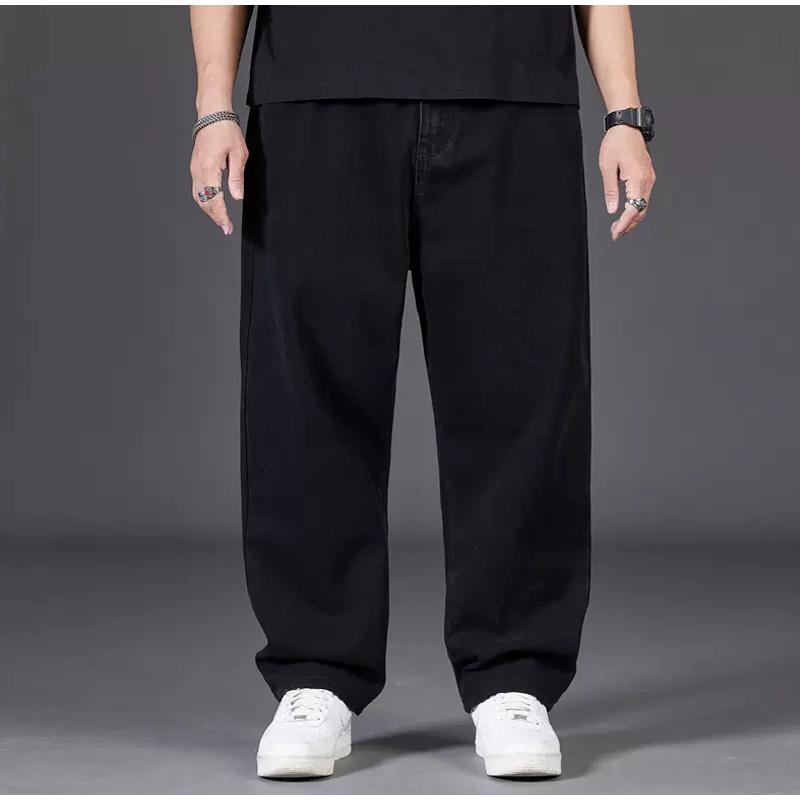 Übergröße Jeans Herren Herbst Locker sitzende Straight-Leg Casual Denimhosen Elastischer Bund Weitbeiniges Design für Herren 2025 Frühling Herbst 8XL schwarz von Joom DACH
