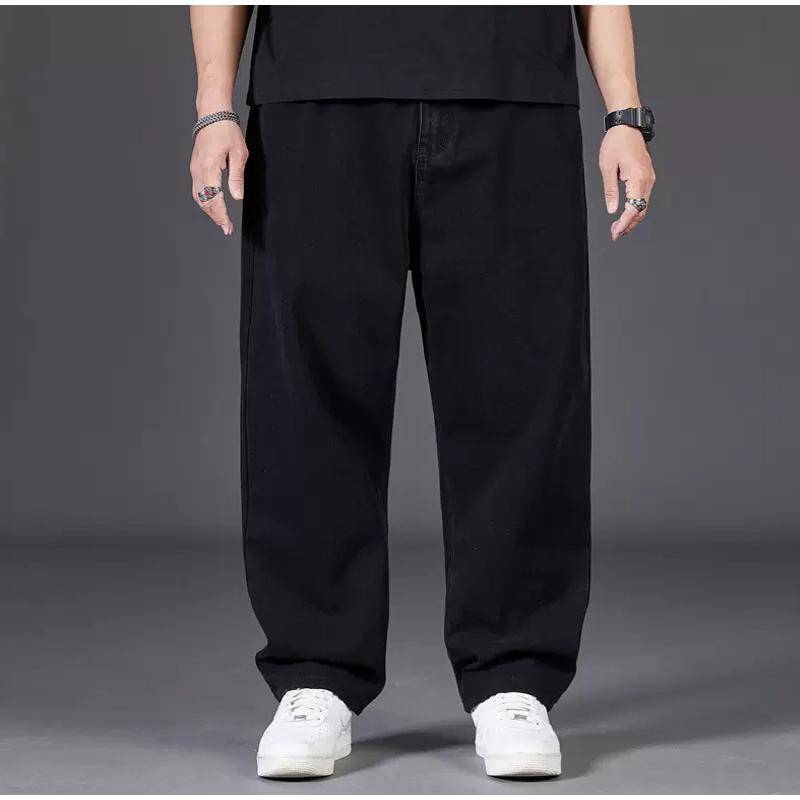 Übergröße Jeans Herren Herbst Locker sitzende Straight-Leg Casual Denimhosen Elastischer Bund Weitbeiniges Design für Herren 2025 Frühling Herbst 8XL schwarz von Joom DACH