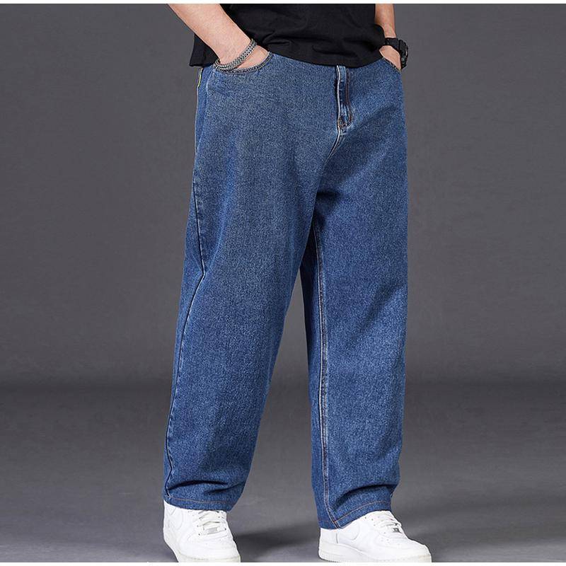 Übergröße Jeans Herren Herbst Locker sitzende Straight-Leg Casual Denimhosen Elastischer Bund Weitbeiniges Design für Herren 2025 Frühling Herbst 9XL dunkelblaue von Joom DACH