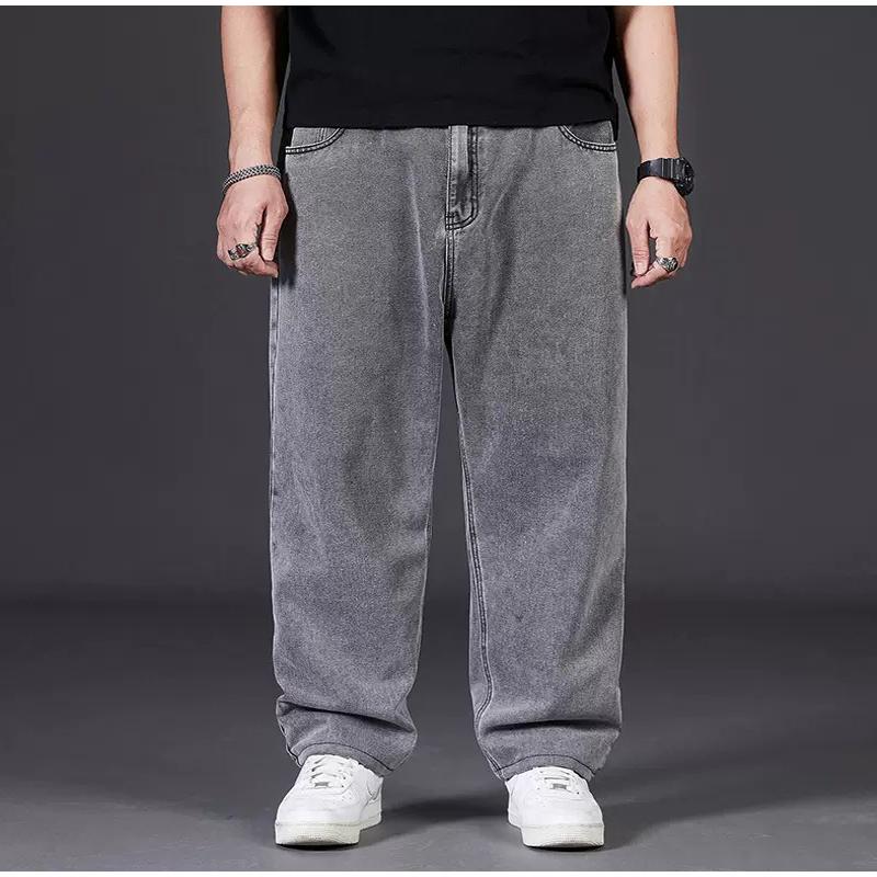 Übergröße Jeans Herren Herbst Locker sitzende Straight-Leg Casual Denimhosen Elastischer Bund Weitbeiniges Design für Herren 2025 Frühling Herbst 9XL graue von Joom DACH