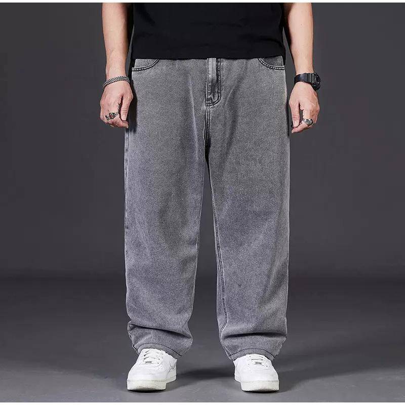 Übergröße Jeans Herren Herbst Locker sitzende Straight-Leg Casual Denimhosen Elastischer Bund Weitbeiniges Design für Herren 2025 Frühling Herbst 9XL graue von Joom DACH