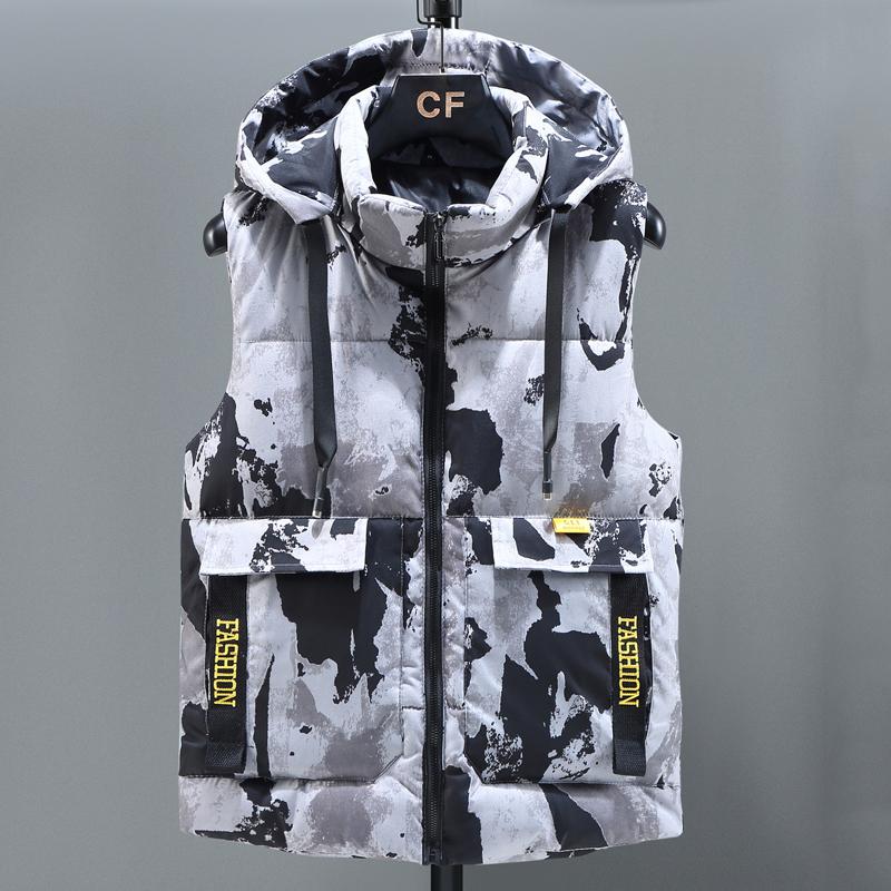 Übergröße L-8XL Mode Winter warme Westen für Männer Oberbekleidung mit Kapuze Casual Dicke ärmellose Parkas Herrenweste 5XL camouflage von Joom DACH