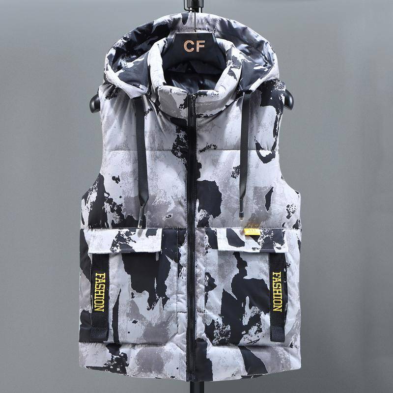 Übergröße L-8XL Mode Winter warme Westen für Männer Oberbekleidung mit Kapuze Casual Dicke ärmellose Parkas Herrenweste 5XL camouflage von Joom DACH