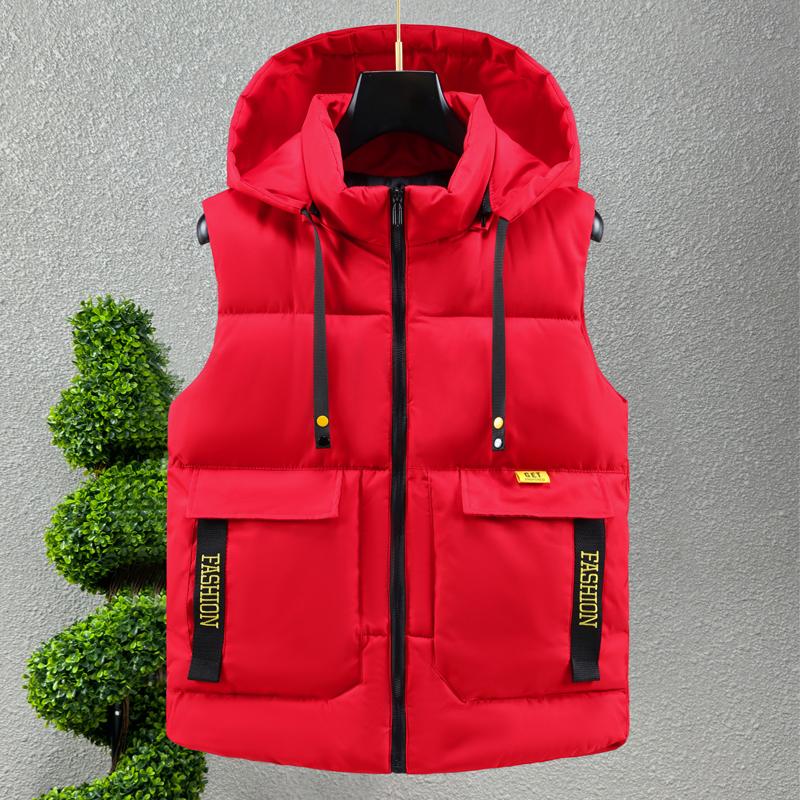 Übergröße L-8XL Mode Winter warme Westen für Männer Oberbekleidung mit Kapuze Casual Dicke ärmellose Parkas Herrenweste 7XL rot von Joom DACH