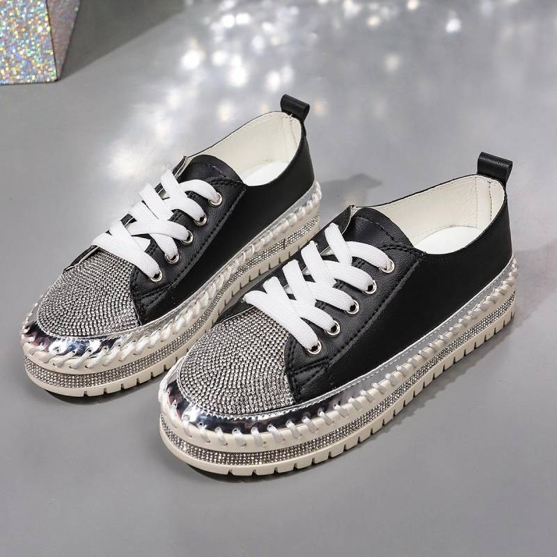 Übergröße Lässige Pumps Damen Sommer Neu Flach Runde Spitze Schnürung Farbblock Modeschuhe Pumps Damen 43 schwarz von Joom DACH