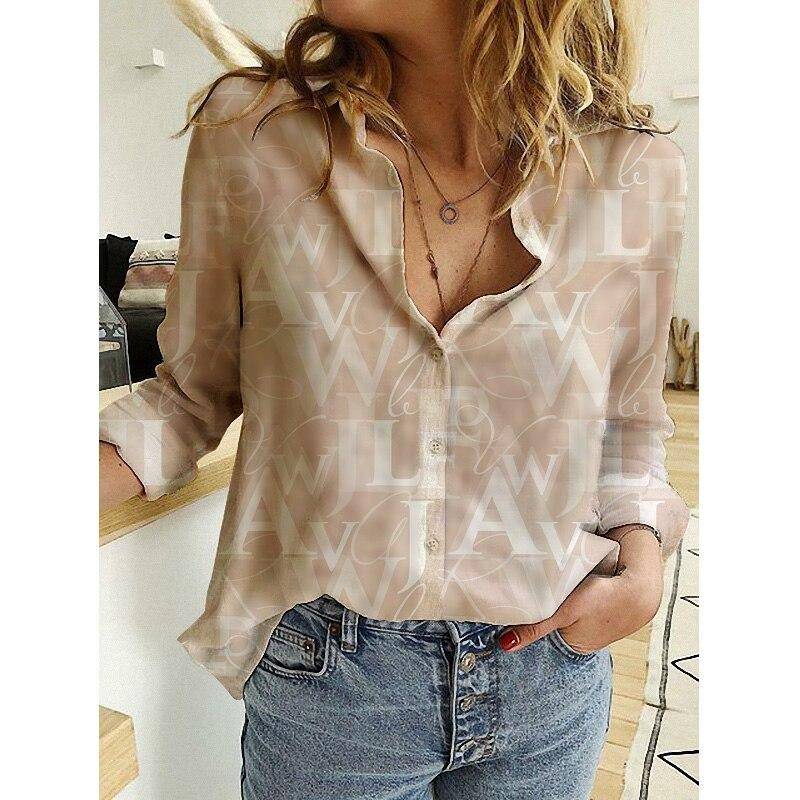 Übergröße Langarm Damenhemd Elegant Mode Schmetterlingsdruck Tops Damen Locker Lässig Allround Chiffonbluse Übergroße Damenbekleidung L beige von Joom DACH