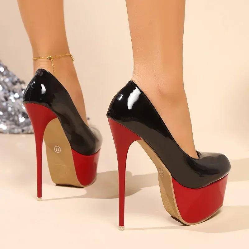 Übergröße Modische Schuhe für Damen Slip-on Damenpumps Dünne Absätze Super High Heel Pumps Damen Runde Zehen Plateauschuhe Damen 43 von Joom DACH