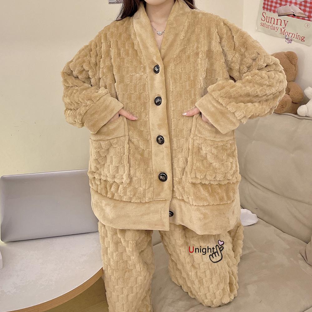 Übergröße Pyjama-Set Warmer Flanell Lounge-Kleidung Damen Winterpyjama Samtpyjama Sweatshirt Lounge-Kleidung Pyjama 2XL von Joom DACH