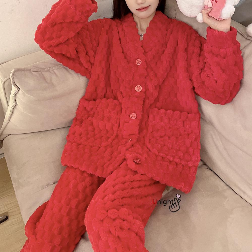 Übergröße Pyjama-Set Warmer Flanell Lounge-Kleidung Damen Winterpyjama Samtpyjama Sweatshirt Lounge-Kleidung Pyjama 2XL von Joom DACH