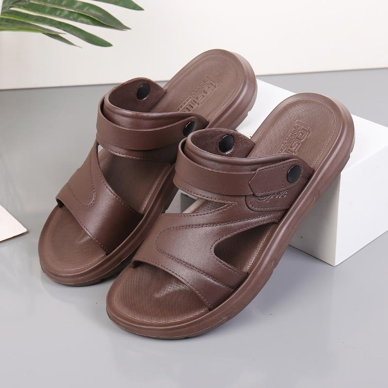 Übergröße Sommer Herren Ledersandalen Schwarz Flache Doppelfunktions-Slipper Outdoor Strand Freizeit Sandalenschuhe für Herren Sandalias Neu 50 braun von Joom DACH
