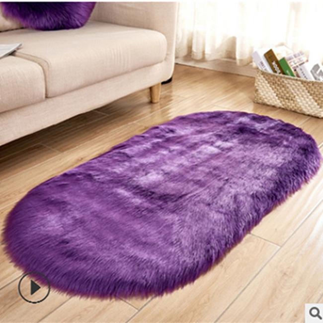Übergröße Weiße Kunstfell-Bereichsteppiche Groß Oval Künstliches Schaffell Langhaar Teppich Boden Wolle Flauschige Weiche Matte Schlafzimmer Für Wohnzimmer 60*120cm violett von Joom DACH