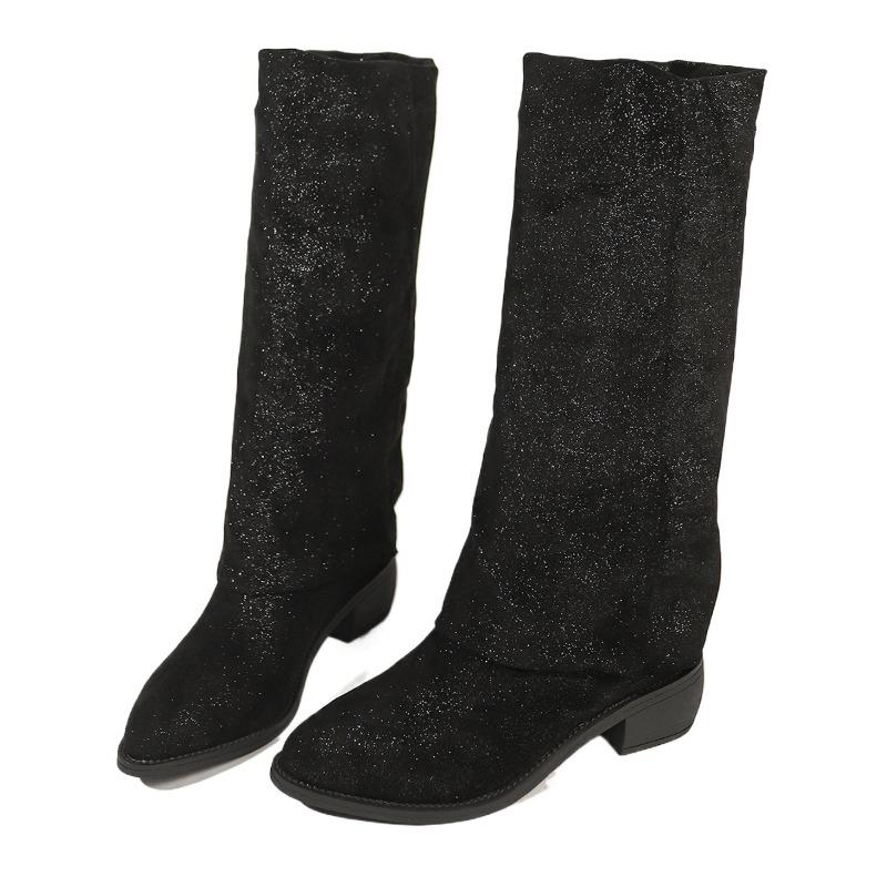 Übergrößen Schuhe Damen Kniehoch Damenstiefel Elegant Moderne Stiefel Damen Nähen Spitz Zehenbereich Mittlerer Absatz Slipper Damenschuhe 41 von Joom DACH