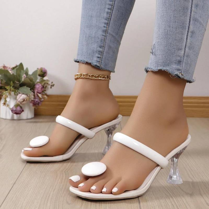 Übergrößen Schuhe für Damen Sommer Zehentrenner für Damen Outdoor Kleid Party Dünner Absatz Damen Sandalen mit eckiger Zehenpartie Damen Pantoletten 39 weiß von Joom DACH