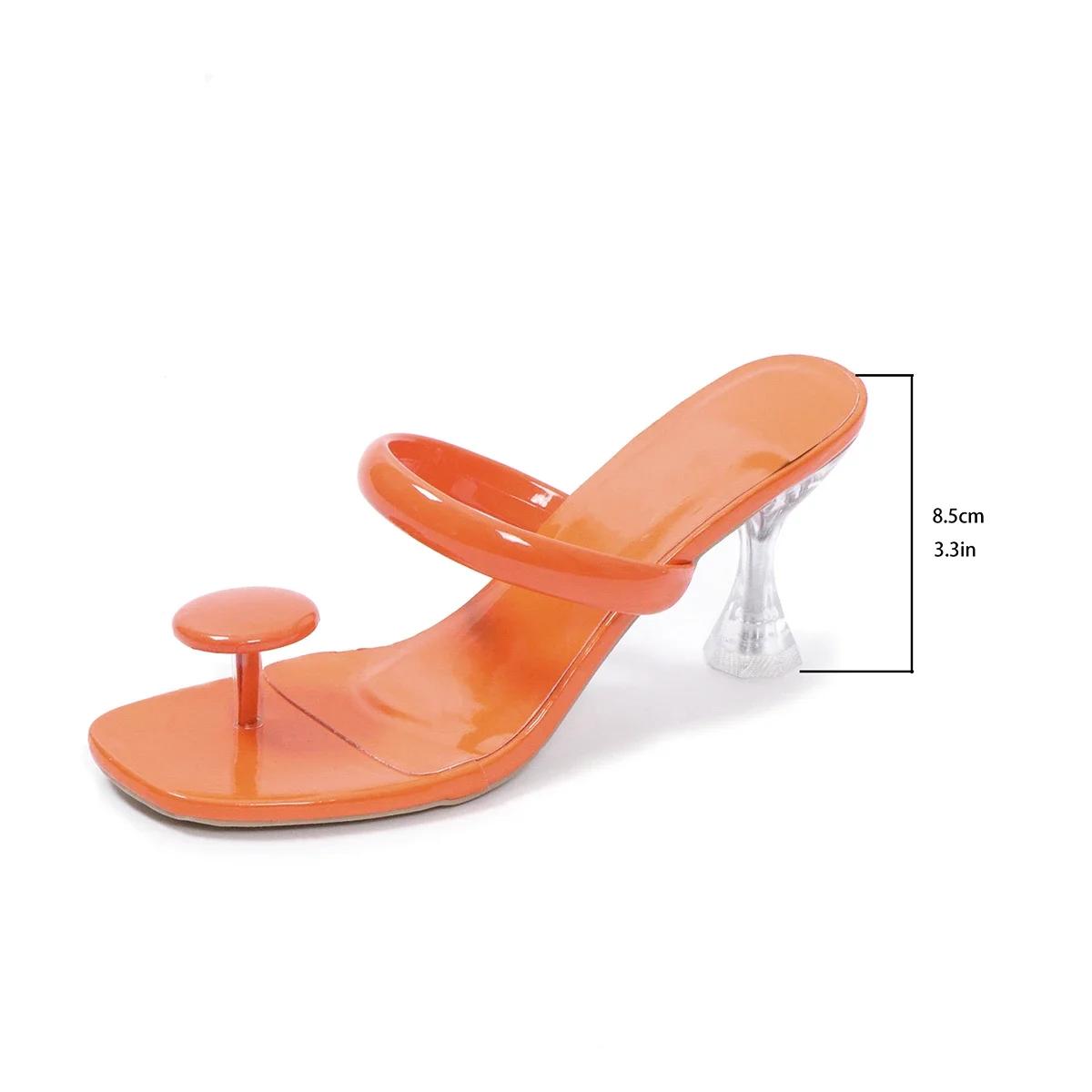 Übergrößen Schuhe für Damen Sommer Zehentrenner für Damen Outdoor Kleid Party Dünner Absatz Damen Sandalen mit eckiger Zehenpartie Damen Pantoletten 41 orange von Joom DACH