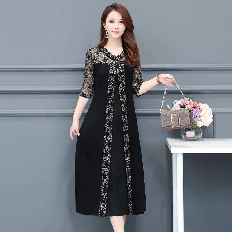 Übergrößenkleid Damen Sommer Mittellanges schwarzes Kleid Einfarbig Lockeres Kleid Party Dating Übergroßes Kleid 5XL schwarz von Joom DACH