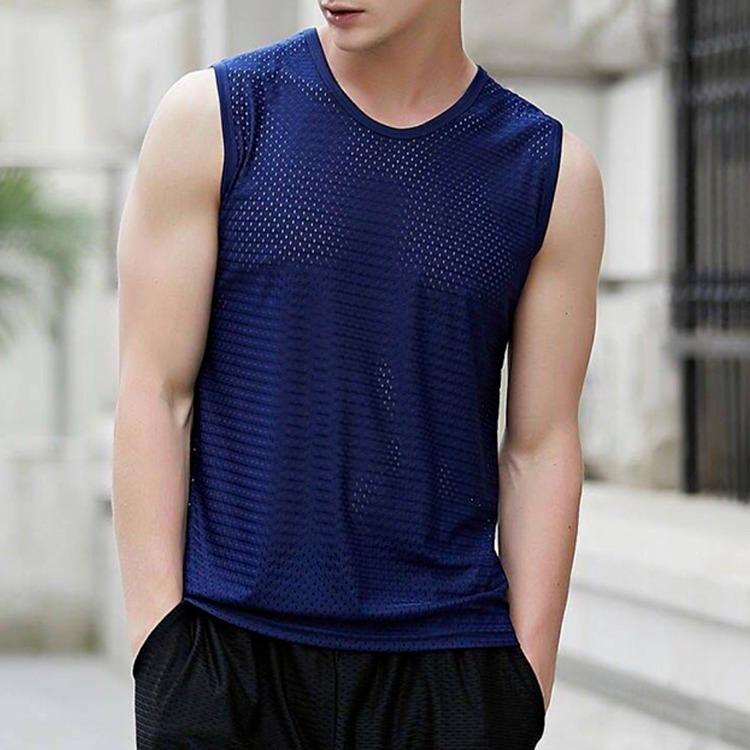 Übergroße, atmungsaktive, ärmellose Tanktops, Sommer, schnell trocknend, für Sport, Fitness, Herren, Weste, reine Farbe, Unterhemden 5XL dunkelblaue von Joom DACH