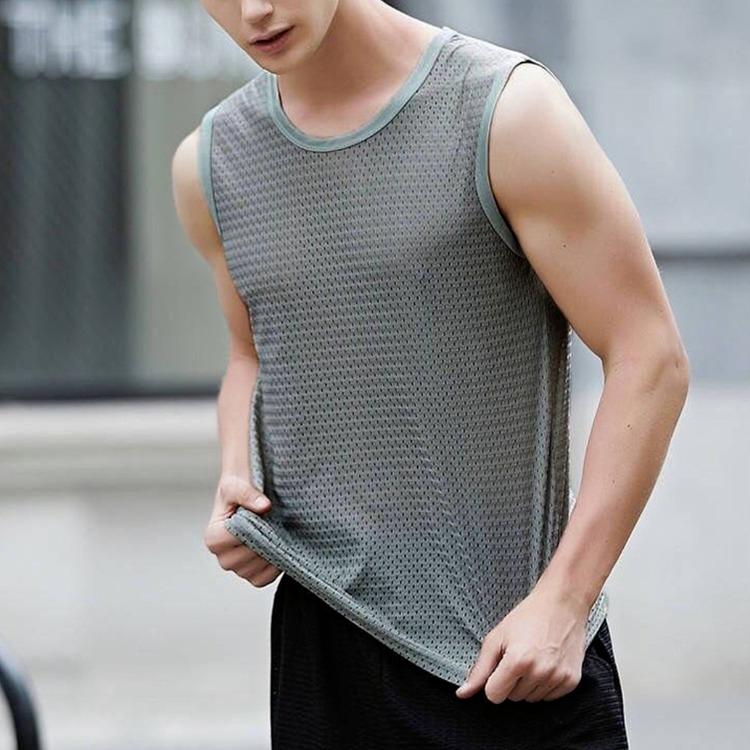 Übergroße, atmungsaktive, ärmellose Tanktops, Sommer, schnell trocknend, für Sport, Fitness, Herren, Weste, reine Farbe, Unterhemden 5XL grau von Joom DACH