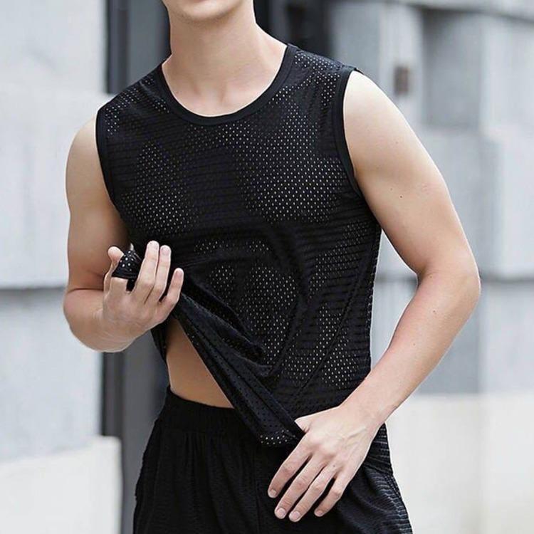 Übergroße, atmungsaktive, ärmellose Tanktops, Sommer, schnell trocknend, für Sport, Fitness, Herren, Weste, reine Farbe, Unterhemden 5XL schwarz von Joom DACH