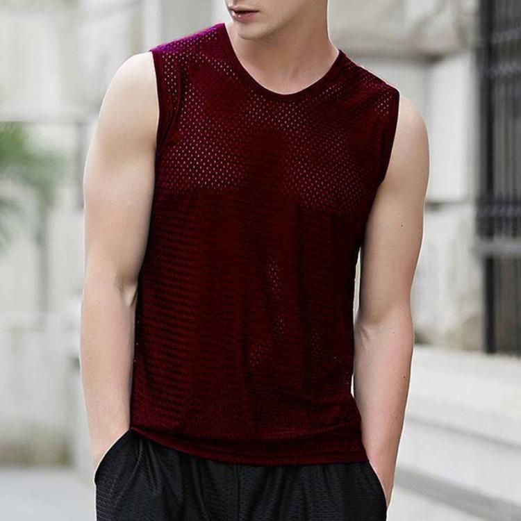 Übergroße, atmungsaktive, ärmellose Tanktops, Sommer, schnell trocknend, für Sport, Fitness, Herren, Weste, reine Farbe, Unterhemden L rot von Joom DACH