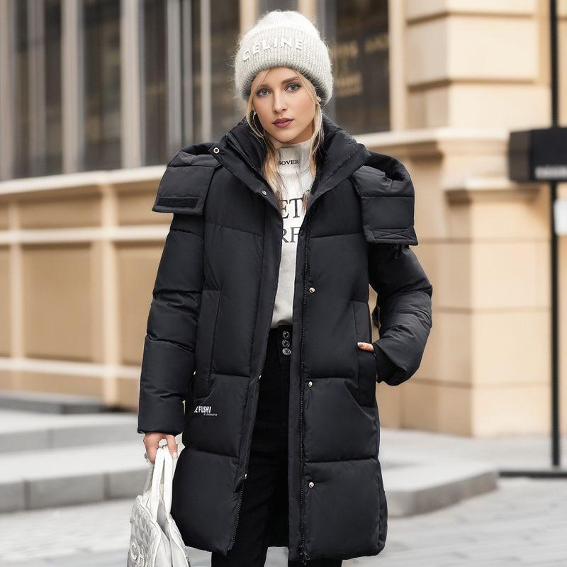 Übergroße, dicke Kapuzenjacke für Damen, mittellange Baumwolljacke M schwarz von Joom DACH