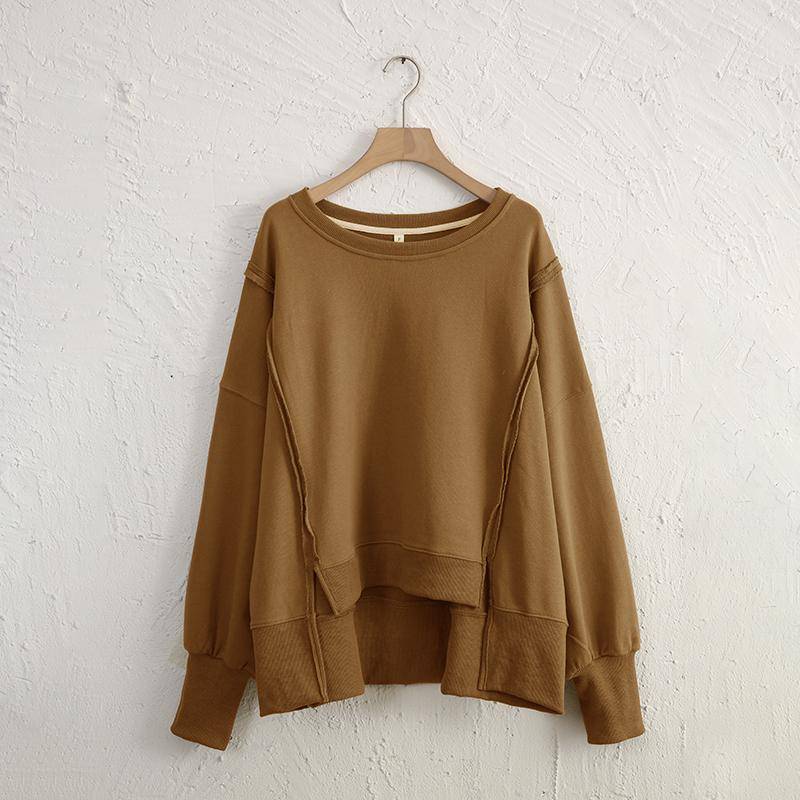 Übergroße 100% Baumwolle Frauen Sweatshirts Langarm Patchwork Offene Seite Streetwear Harajuku Pullover Herbst Kleidung Für Frauen One size kamelfarben von Joom DACH