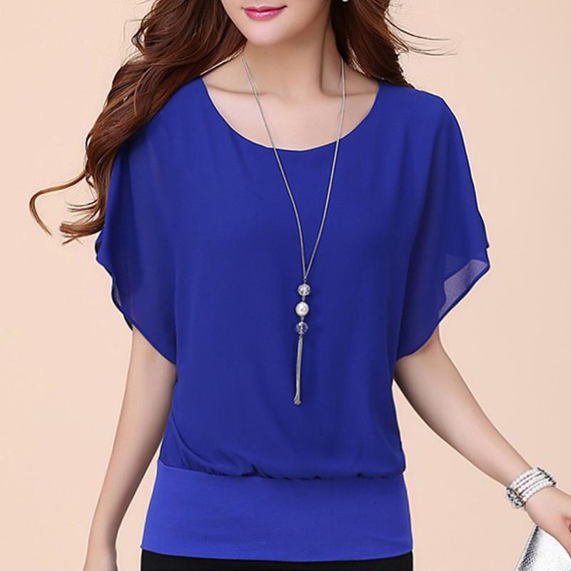 Übergroße Chiffon-Frauen-Mode-Rundhals-Sommer-Kurzschluss-Hülsen-Fledermaus-Bluse Damen einfarbige, kausale, lose Tops in Übergröße 5XL blau Übergroße Chiffon-Frauen-Mode-Rundhals-Sommer-Kurzschluss-Hülsen-Fledermaus-Bluse Damen einfarbige, kausale, lose Tops in Übergröße 5XL blau von Joom DACH