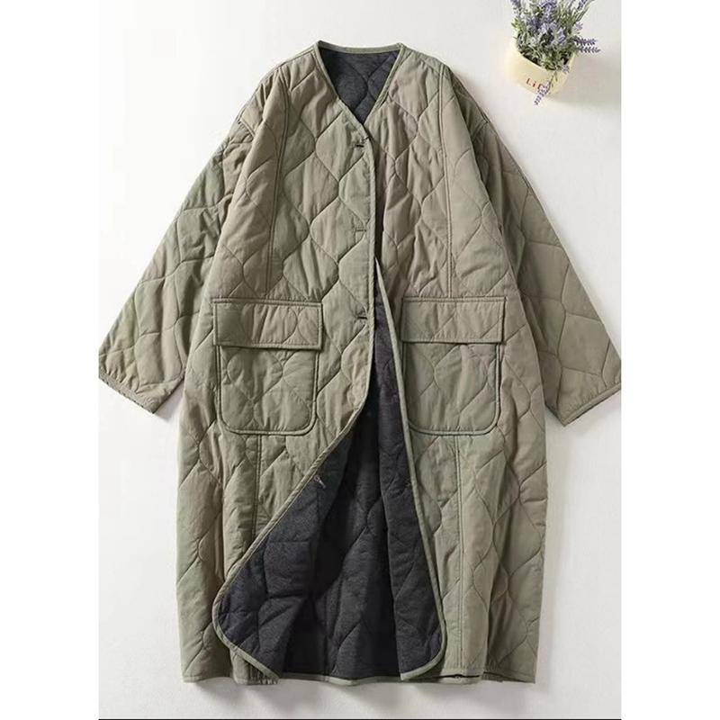 Übergroße Damen-Parkas, kragenlos, langärmelig, einreihig, Damen-Wintermantel, lässig, dick, warm, Oberbekleidung, Mantel XXL grün von Joom DACH