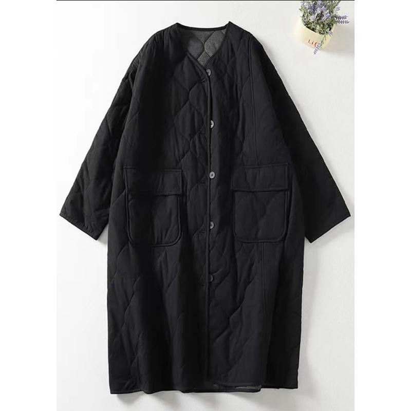 Übergroße Damen-Parkas, kragenlos, langärmelig, einreihig, Damen-Wintermantel, lässig, dick, warm, Oberbekleidung, Mantel XXL schwarz von Joom DACH