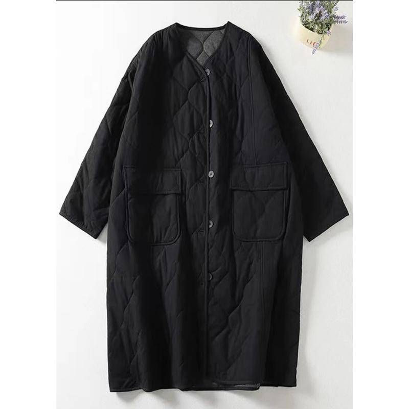 Übergroße Damen-Parkas, kragenlos, langärmelig, einreihig, Damen-Wintermantel, lässig, dick, warm, Oberbekleidung, Mantel XXL schwarz von Joom DACH