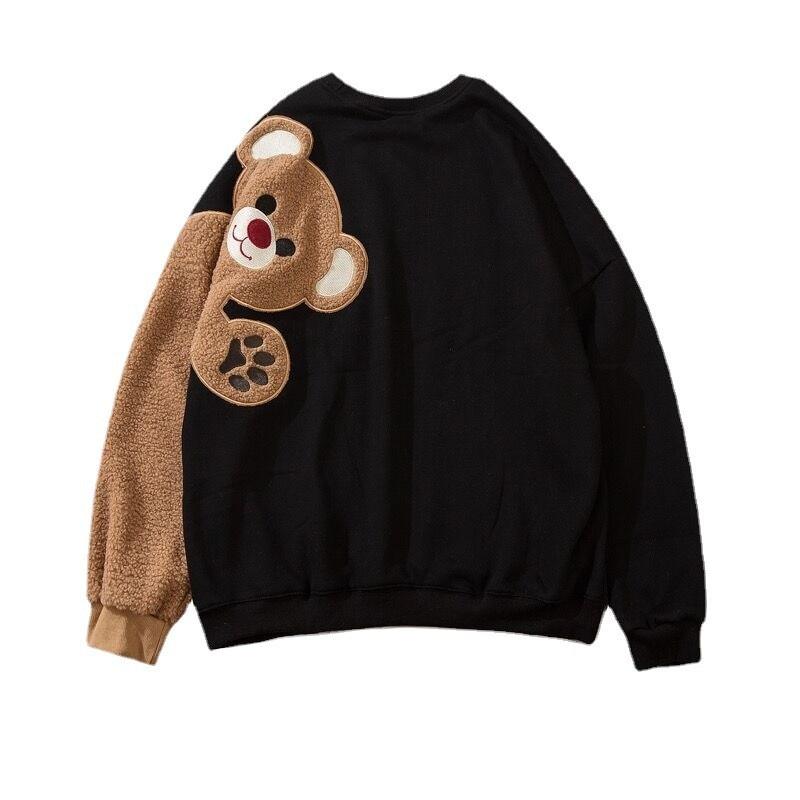 Übergroße Harajuku Hoodies 2021 Herbst Winter Frauen Fleece Bär Sweatshirts Weibliche Volle Hülse Pullover Lose Paar Kleidung Top XL schwarz von Joom DACH
