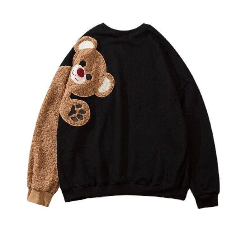 Übergroße Harajuku Hoodies 2021 Herbst Winter Frauen Fleece Bär Sweatshirts Weibliche Volle Hülse Pullover Lose Paar Kleidung Top XL schwarz von Joom DACH