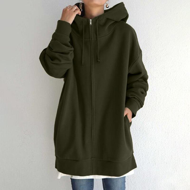 Übergroße Hoody Tops Frauen Frühling Herbst Langarm Sweatshirt Mit Kapuze Zipper Lose Outwear S dunkelgrüne von Joom DACH