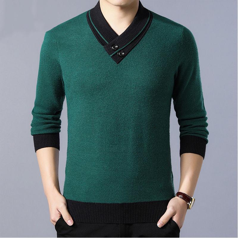 Übergroßer Herren Plus Dick Samtpullover Langärmeliges Fleece V-Ausschnitt Große Größe Gestricktes Unterhemd Herren Lässige Pullover Herbst und Winter 3XL grün von Joom DACH