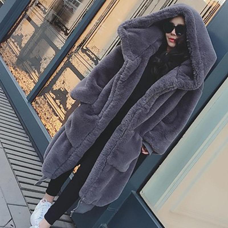 Übergroßer Winter-Kunstpelzmantel für Damen, Parka, lange, warme Kunstpelzjacke, Mäntel, Kapuzenpullover, lockerer Wintermantel, Oberbekleidung L dunkelgrau von Joom DACH