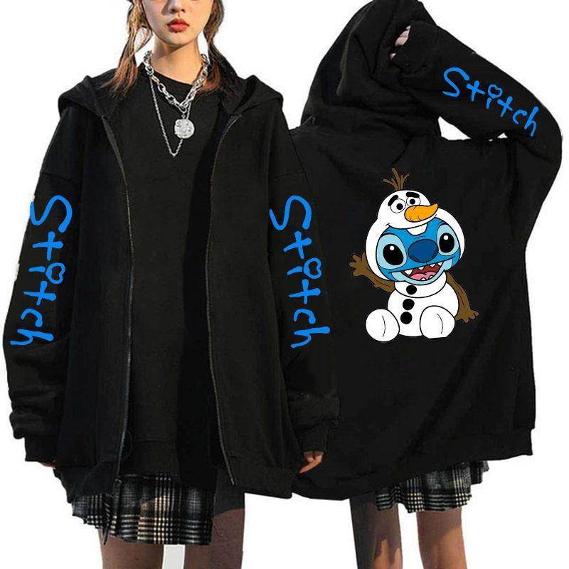 Übergroßer Y2k Zip-up Hoodie Disney Damen Lilo & Stitch Kostüm Winterkleidung Frau Langarm Warme Jacke Zip-up Street Tops XS von Joom DACH