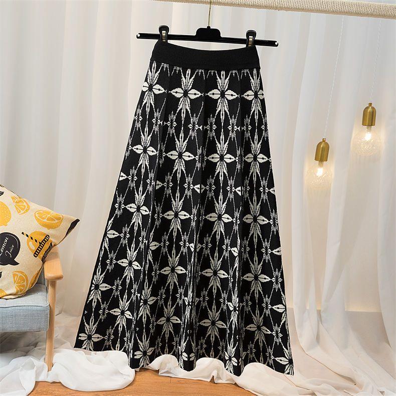 Übergroßer dicker Strick-Halbrock Winter Damen Hochtaillen-Schirmrock Jacquard A-Linien-Langer Rock 3XL von Joom DACH