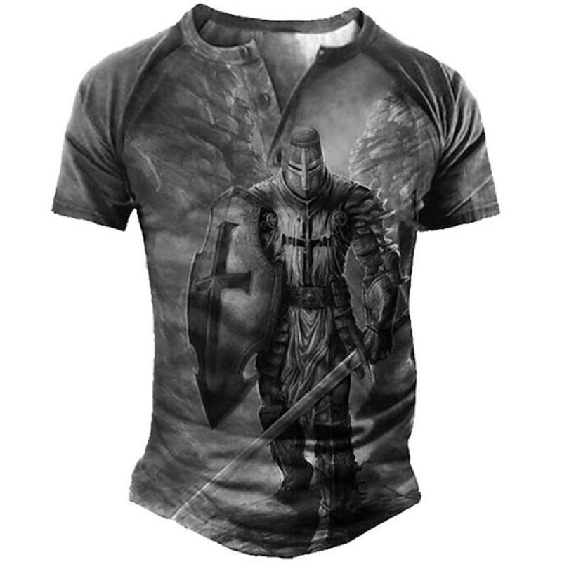Übergroßes T-Shirt für Herren, Vintage-3D-Druck, Kleidung, Tempelritter, Henley-T-Shirts, Gothic, V-Ausschnitt, Kurzarm-T-Shirt, Frühling und Sommer 4XL Übergroßes T-Shirt für Herren, Vintage-3D-Druck, Kleidung, Tempelritter, Henley-T-Shirts, Gothic, V-Ausschnitt, Kurzarm-T-Shirt, Frühling und Sommer 4XL von Joom DACH