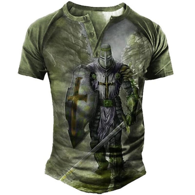 Übergroßes T-Shirt für Herren, Vintage-3D-Druck, Kleidung, Tempelritter, Henley-T-Shirts, Gothic, V-Ausschnitt, Kurzarm-T-Shirt, Frühling und Sommer XXXL Übergroßes T-Shirt für Herren, Vintage-3D-Druck, Kleidung, Tempelritter, Henley-T-Shirts, Gothic, V-Ausschnitt, Kurzarm-T-Shirt, Frühling und Sommer XXXL von Joom DACH