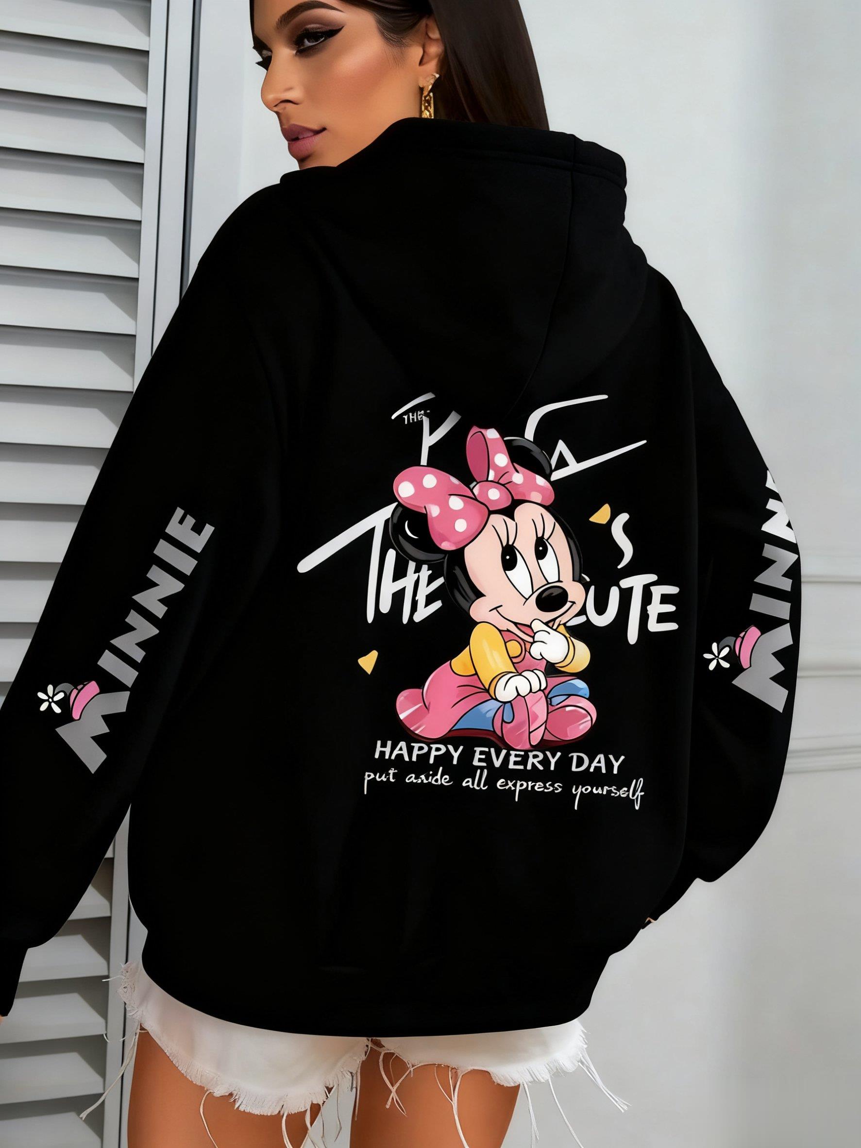 Übergroßes Vintage Disney Minnie Print Pullover Sweatshirt Damen Herren Lässiger Hoodie Streetwear Mode Oberteile Frühling Herbst Mode XL von Joom DACH