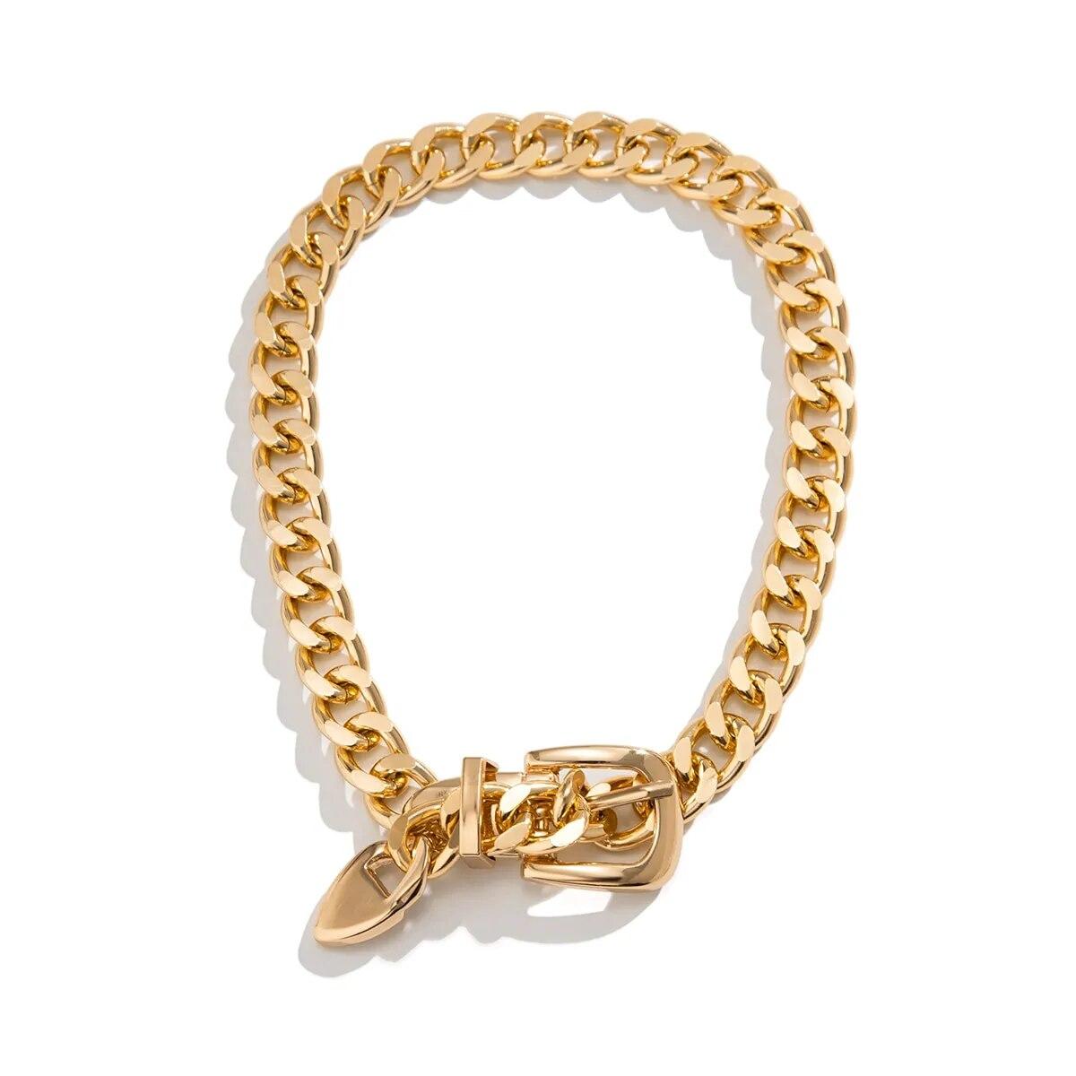 Übertriebene Metall-Gürtel-Choker-Halskette für Frauen, Punk, dicke, klobige Schlüsselbeinketten, Halsschmuck, Geschenk gold von Joom DACH