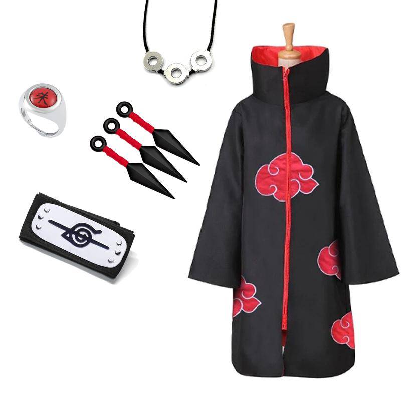 Uchiha Itachi Akatsuki Red Cloud Umhang Anime Kostüm Stirnband Halskette Halloween Umhang Erwachsenes Kind 135 von Joom DACH