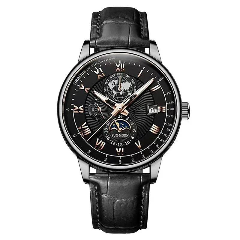 Uhren Herren Top-Marke Luxus-Uhr Kalender mit Lederband Fashion Business Quarz Armbanduhr Casual Uhr von Joom DACH