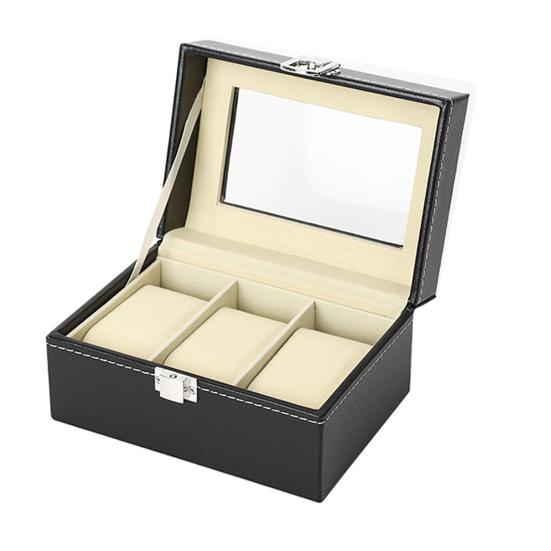 Uhrenaufbewahrungsbox mit transparentem Fenster und Schloss, Holzarmband-Organizer, Kunstleder, staubdicht B von Joom DACH