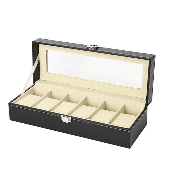 Uhrenaufbewahrungsbox mit transparentem Fenster und Schloss, Holzarmband-Organizer, Kunstleder, staubdicht C von Joom DACH