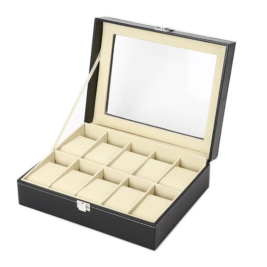 Uhrenaufbewahrungsbox mit transparentem Fenster und Schloss, Holzarmband-Organizer, Kunstleder, staubdicht D von Joom DACH