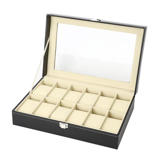 Uhrenaufbewahrungsbox mit transparentem Fenster und Schloss, Holzarmband-Organizer, Kunstleder, staubdicht E von Joom DACH