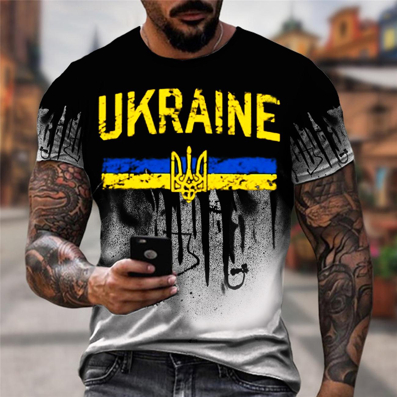 Ukrainische T-Shirts Männer 3D Vintage Print Flagge Kurzarm Harajuku Top Übergroße Shirts für Männer Kleidung 4XL von Joom DACH