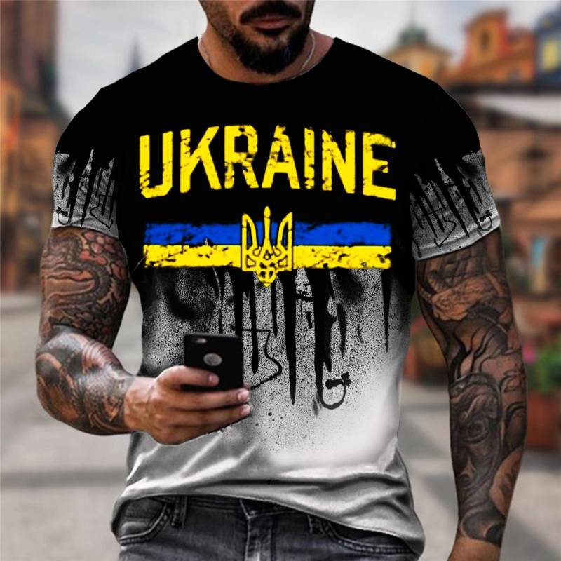 Ukrainische T-Shirts Männer 3D Vintage Print Flagge Kurzarm Harajuku Top Übergroße Shirts für Männer Kleidung 4XL von Joom DACH