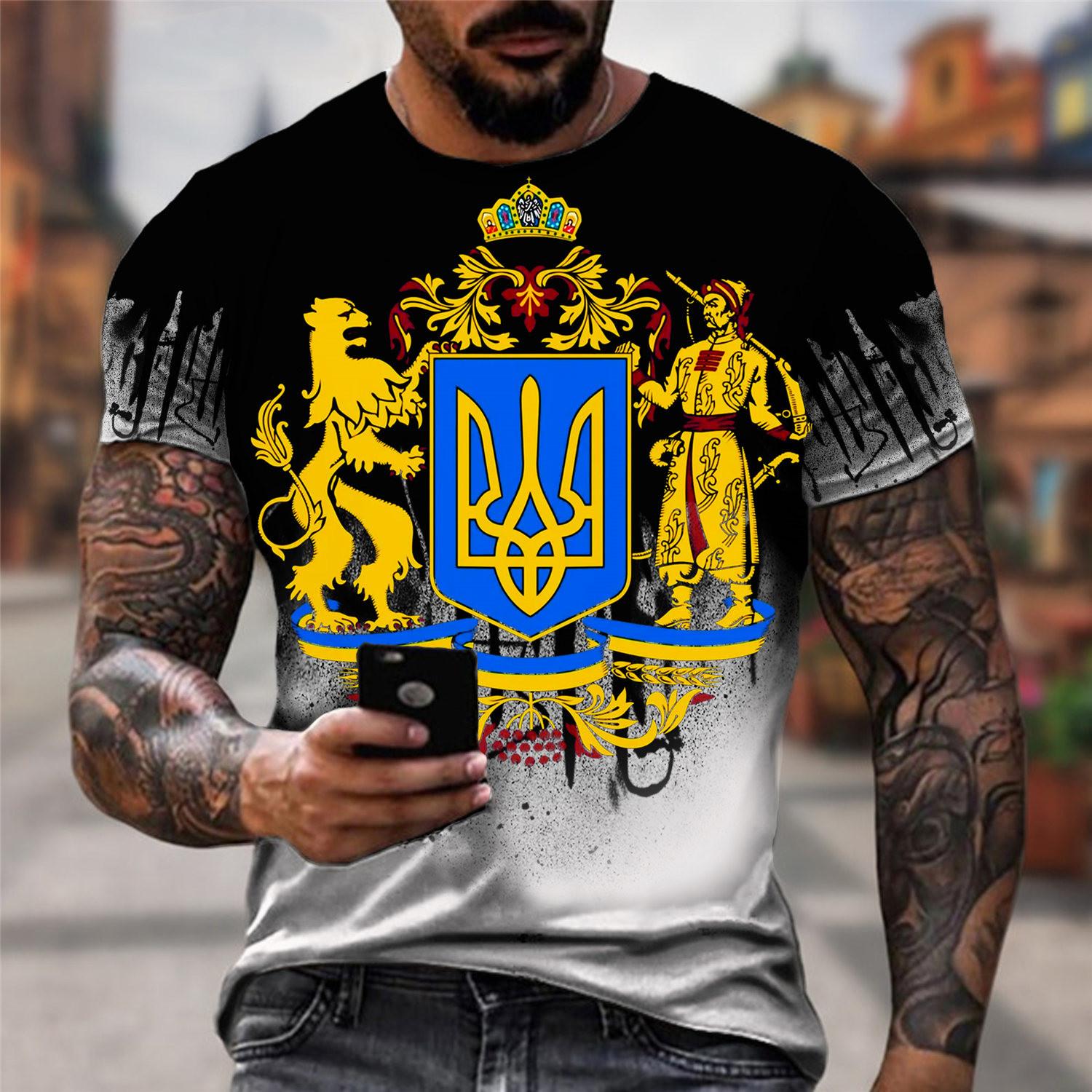 Ukrainische T-Shirts Männer 3D Vintage Print Flagge Kurzarm Harajuku Top Übergroße Shirts für Männer Kleidung 4XL von Joom DACH